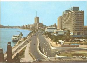 Egypt, Cairo, The river Nile, Hilton Hotel and Egyptian TV