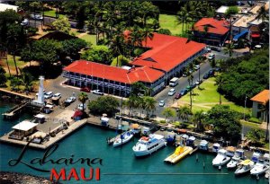 Maui HI Hawaii LAHAINA HARBOR/Boats & PIONEER INN~Destroyed In Fire 4X6 Postcard