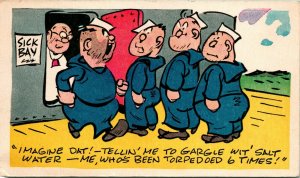Vtg US Navy Comic Postcard 1944 - Sailors at Sick Bay - Imagine Dat!