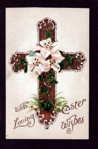 Vintage Embossed  Postcard Easter Cross Flowers!