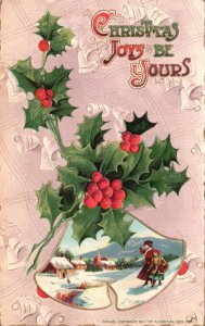 Vintage Postcard Merry Christmas Joys Be Your Greetings Card Holly Red Berries