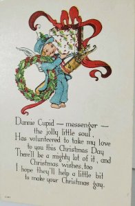 Christmas 1917 Dannie Cupid Messenger Golded Arrows Embossed Postcard L15