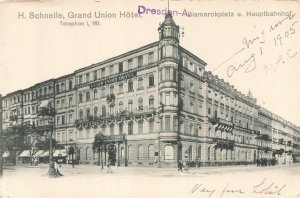 1905 Dresden Grand Union Hotel Postcard Bismarckplatz Hauptbahnhof Germany