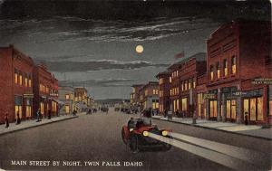 Twin Falls Idaho Main Street By Night Historic Bldgs Antique Postcard K98628