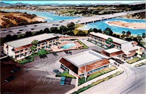 Redding, CA California  RIVER INN Motel/Hotel  ROADSIDE  Artist's View  Postcard