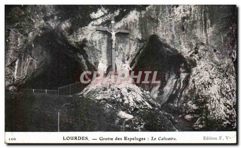 Old Postcard Lourdes Caves Espeluges Calvary