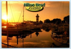 2 Postcards HILTON HEAD ISLAND, SC ~ Sunset HARBOUR TOWN Lighthouse Marina 4x6