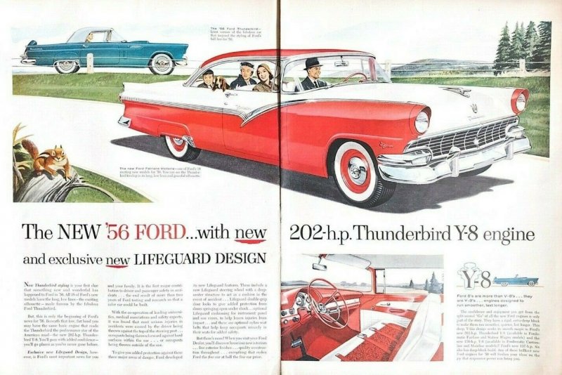 1955 Ford Automobile Car Vintage Print Ad 1956 Model TWO Sheet Advertisement 