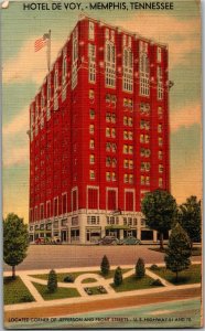 Hotel De Voy at Jefferson & Front St, Memphis TN c1941 Vintage Postcard C33