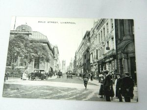 Vintage Postcard Liverpool U.K. Bold Street Cars Merseyside c.1909 Black & White