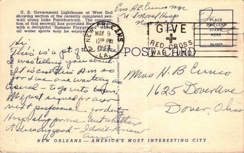 U. S. Government Lighthouse, West End, Seawall, Lake Pontchartrain, Postcard