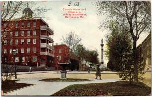 Church Home and Infirmary, Wildey Monument, Baltimore Vintage c1912 Postcard H02