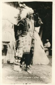 AMERICAN INDIAN CHIEF STONE LAKE WI ANTIQUE REAL PHOTO POSTCARD RPPC