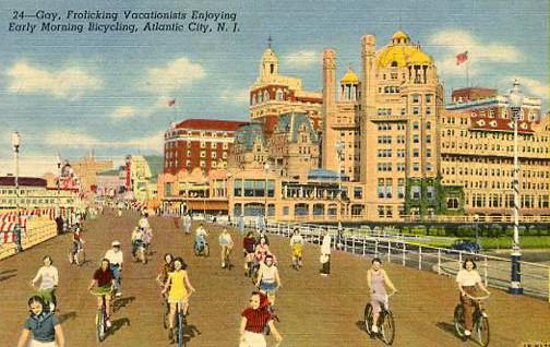 NJ - Atlantic City. Bicycling on the Boardwalk