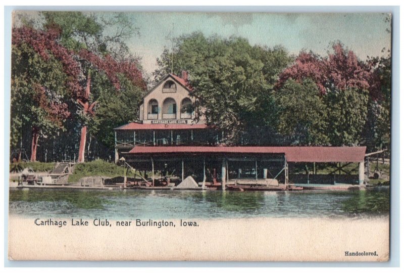 1907 Carthage Lake Club House Burlington Iowa IA Rotograph Handcolored Postcard
