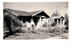 Man and Two Women in Yard of California Craftsman Style Home RPPC Postcard