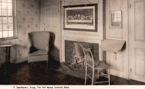 Vintage Postcard Real Photo Hawthorne's Study Room Manse Concord Massachusetts