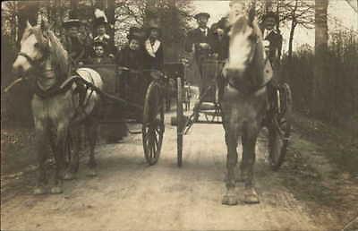 2 Horse Drawn Carriages ? Nice Head-On View c1910 Real Ph...