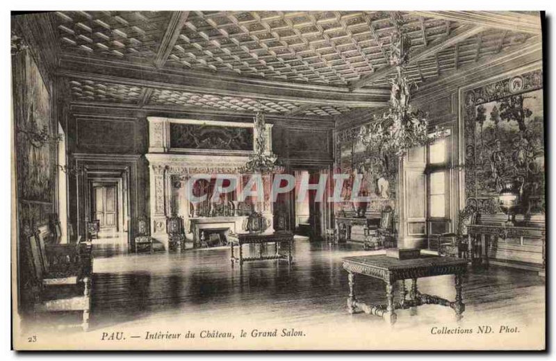 Old Postcard Pau Interior of Chateau Le Grand Salon