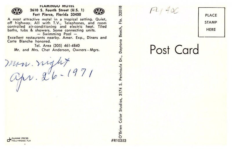 Florida  Fort Pierce, Flamingo Motel