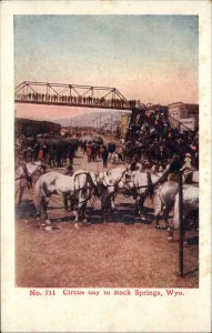 Rock Springs WY Circus Day Horses Elephants c1910 Postcard