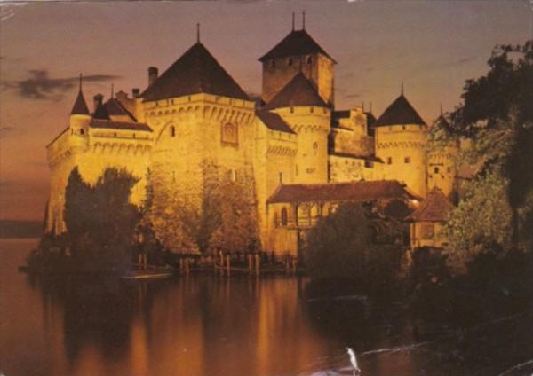 Switzerland Le Chateau de Chillon At Night