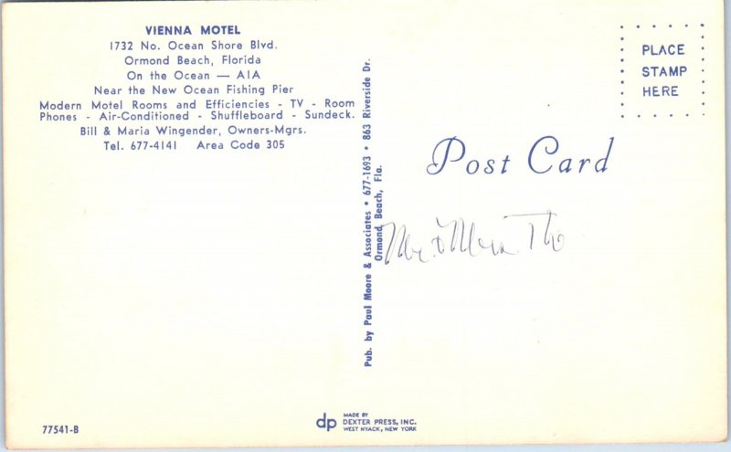 1940's Vienna Motel Ormond Beach Florida Postcard