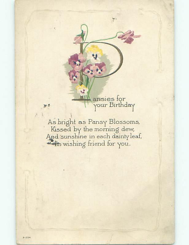 Pre-Linen THE LETTER P - WITH PANSY FLOWERS FOR YOUR BIRTHDAY k4614