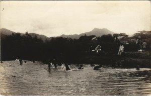 PC CHINA, WEI HAI WEI, BOYS SWIMMING, Vintage REAL PHOTO Postcard (b33866)