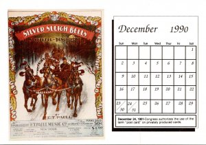 Calendar Card December 1990 Silver Sleigh Bells