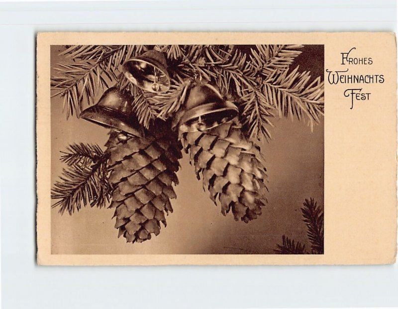 Postcard Frohes Weihnachtsfest with Bells Pines Art Print