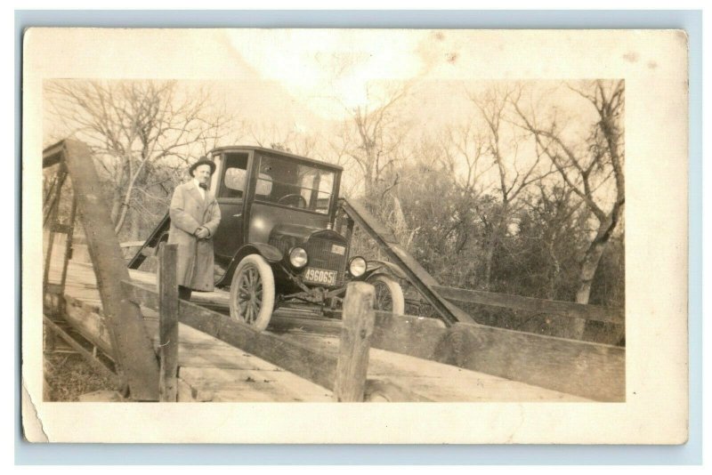 c. 1910 RPPC Man & Car Texas License Plate Postcard P42 