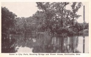 Chilliecothe Ohio~City Park Bridge~Power House~Smoke Stack~1920s Sepia Postcard