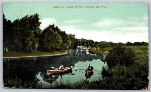 Postcard Owen Sound Ontario c1909 Queen's Park Canoeing Grey County by Nerlich