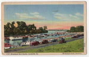 62619 AUTOS AT MUNICIPAL BOAT HARBOR LOUISVILLE KY VINTAGE POSTCARD 1945