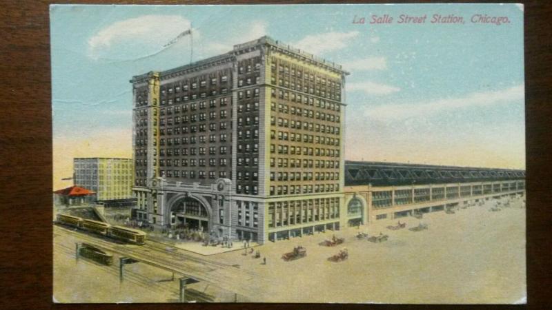 Chicago Illinois~La Salle Street Railroad Station~Trains~People @ Entrance~c1910