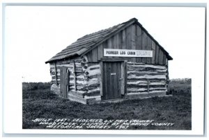 Pioneer Log Cabin Entrance McHenry County Woodstock Illinois RPPC Photo Postcard