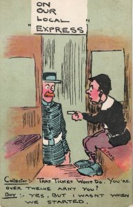 Man Buys Childrens Ticket Railway Train Inspector Old WW1 Comic Postcard