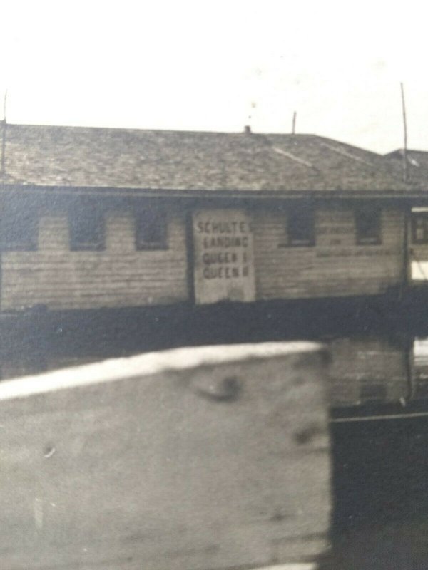 Vtg RPPC. Houseboat on Illinois River.Schultes Landing. Queen l, Queen ll