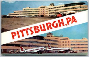 Vtg Pennsylvania PA Greater Pittsburgh Airport Terminal Capitol Airline Postcard