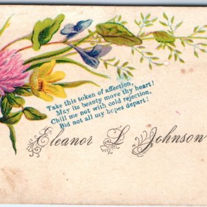 c1880s Eleanor Johnson Name Calling Trade Card Floral Poem Hope Visiting C1