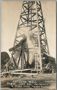 TEXAS COUNTY ARTHESIAN WELL ANTIQUE REAL PHOTO POSTCARD RPPC - OKLAHOMA