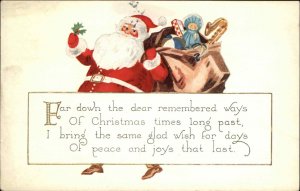 Christmas Santa Claus with Sack of Toys Vintage Postcard