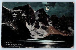 Laggan Alberta Canada Postcard Valley Of The Ten Peaks Night View c1910's Posted