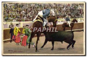 Old Postcard Bullfight Bullfight Un gran puyazo