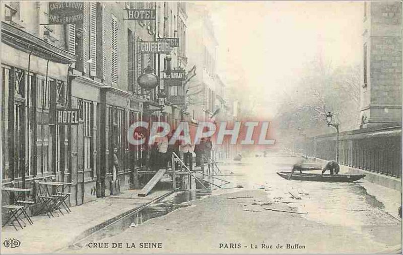 Old Postcard Crue of the Seine Paris La Rue Buffon