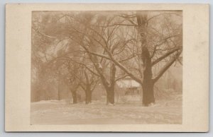 RPPC Winter Snow Covered Trees Farmhouse Real Photo Postcard B31