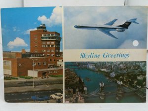 Vintage Postcard Multiview London Airport Control Tower Heathrow Boac Vc10  1971