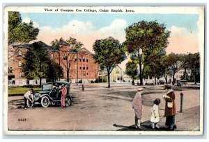 1923 View Of Campus Coe College Building Classic Cars Cedar Rapids Iowa Postcard
