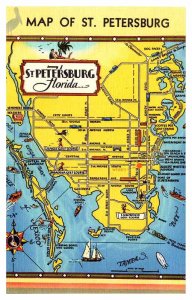 Postcard MAP SCENE St. Petersburg Florida FL AR9121